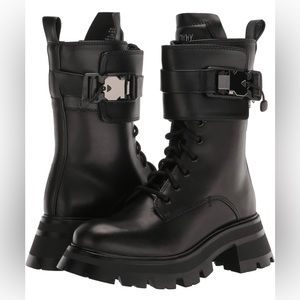 DKNY Sava Black Leather Lug Sole Boots